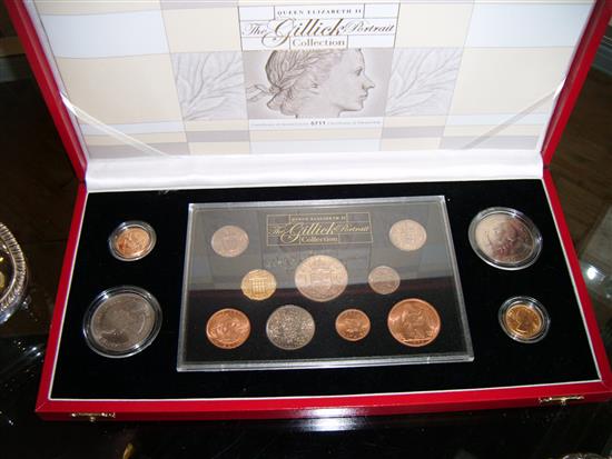 Royal Mint Gillick portrait collection cased coin set to including two gold sovereigns